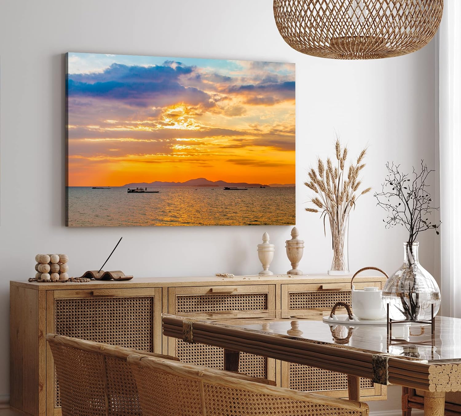 Paul Sinus Wandbild 120x80cm Thailand Meer roter Himmel Sonnenuntergang Schiffe