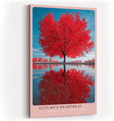 Paul Sinus Wandbild in 40x60cm Autumn's Heartbeat Roter Herbstbaum mit Spiegelung im Wasser unter blauem Himmel für elegante Wohnraumgestaltung