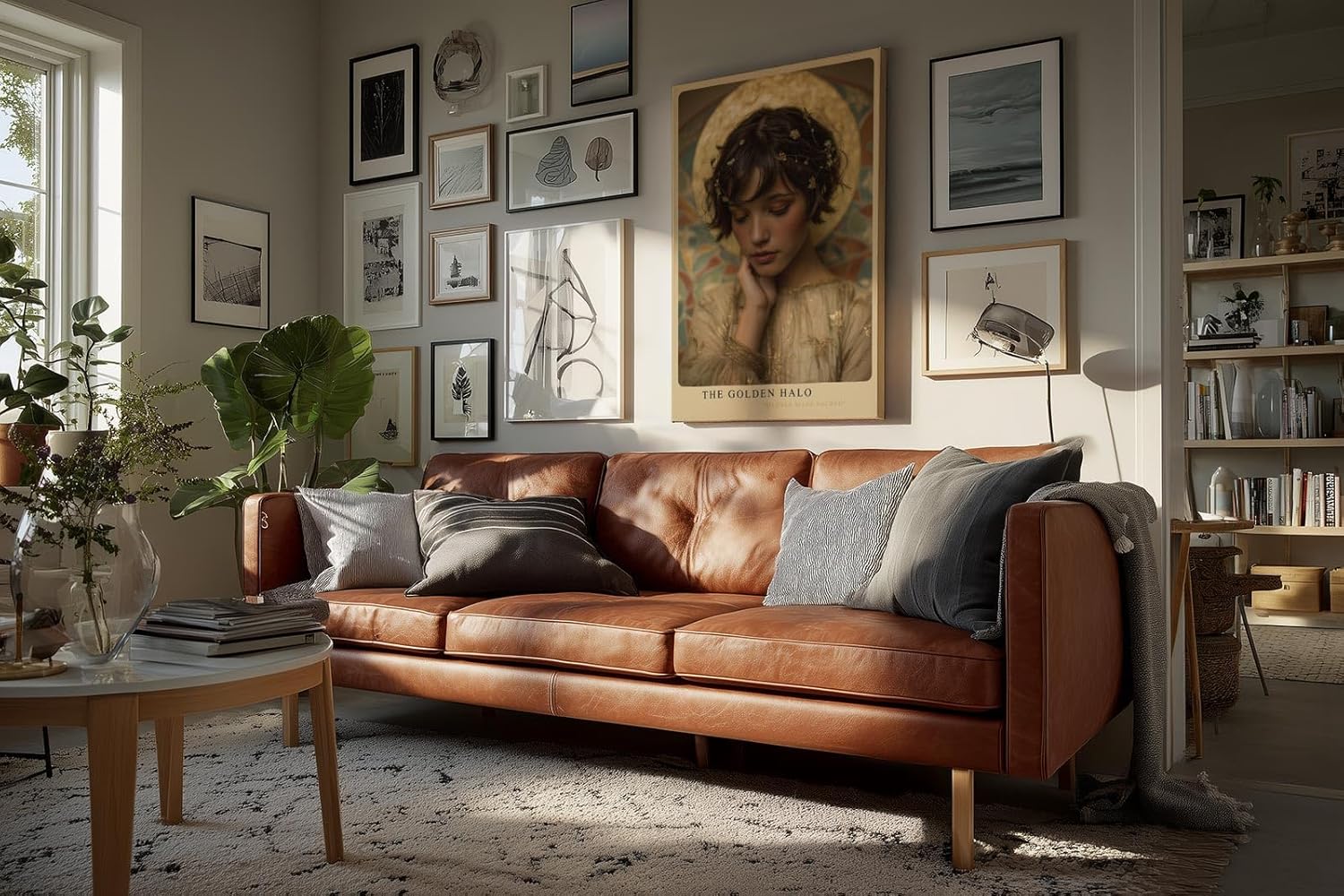 Paul Sinus Wandbild in 40x60cm The Golden Halo – Elegantes Porträt einer jungen Frau mit goldenem Heiligenschein in sanften, warmen Farbtönen für stilvolle Raumgestaltung