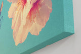 Sinus Art Wandbild 120x80cm Frühlingshaftes Motiv mit Schmetterling an rosa Blüte auf hellblauem Hintergrund