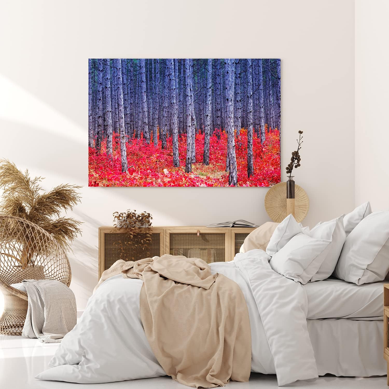 Paul Sinus Wandbild 120x80cm Fichtenwald Bäume Wald Rot Kunstvoll Fichten