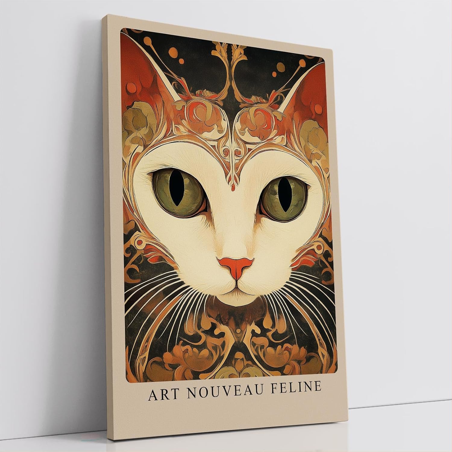 Paul Sinus Leinwandbild 40x60cm Jugendstil-Katze kunstvoll surreal hypnotisch elegant detailreich faszinierende Wandkunst warme Farben harmonisch