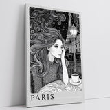 Paul Sinus Leinwandbild 40x60cm Paris Midnight Rendezvous Leinwandbild stilvolle Schwarz-Weiß-Kunst mit nachdenklicher Frau und Eiffelturm