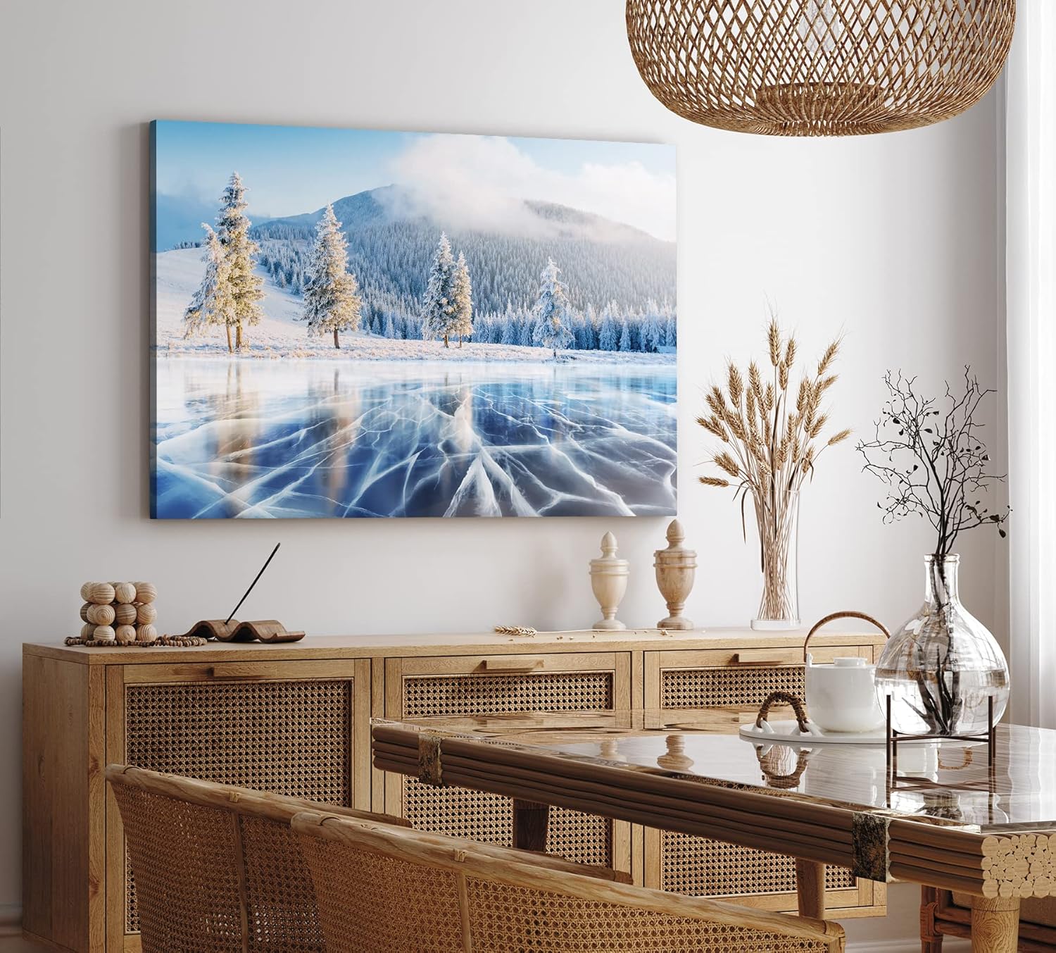 Paul Sinus Wandbild 120x80cm Gefrorener See Eis Schnee Winterlandschaft Tannenwald