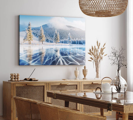Paul Sinus Wandbild 120x80cm Gefrorener See Eis Schnee Winterlandschaft Tannenwald