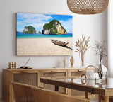 Paul Sinus Wandbild 120x80cm Thailand Meer Felsen Sommer Sonnenschein Fischerboot Strand