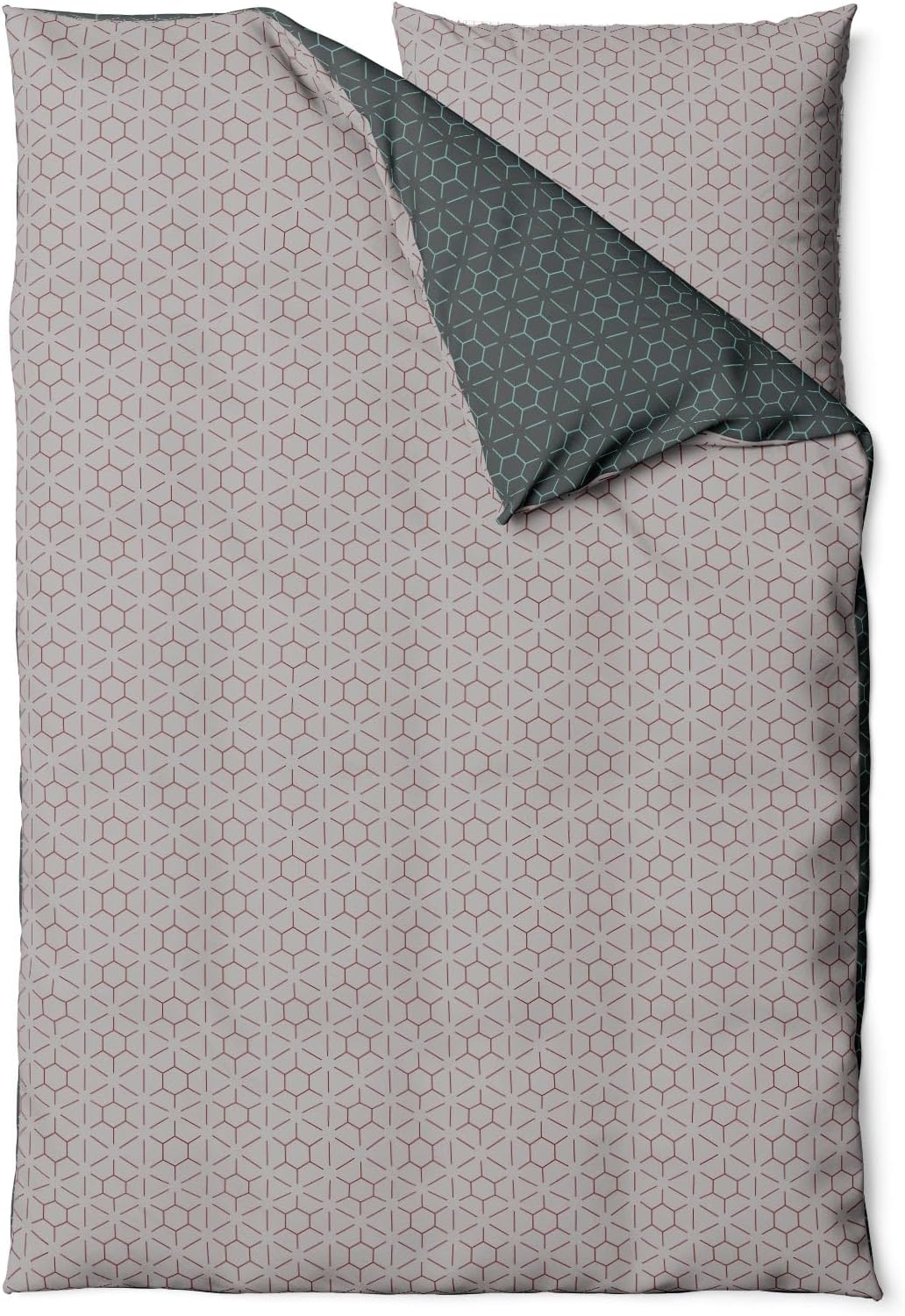 Sinus Art Bettwäsche 135x200 cm + 80x80 cm – Wendebettwäsche in Anthrazit & Taupe mit feinem geometrischen Linienmuster – atmungsaktiv, pflegeleicht, Reißverschluss