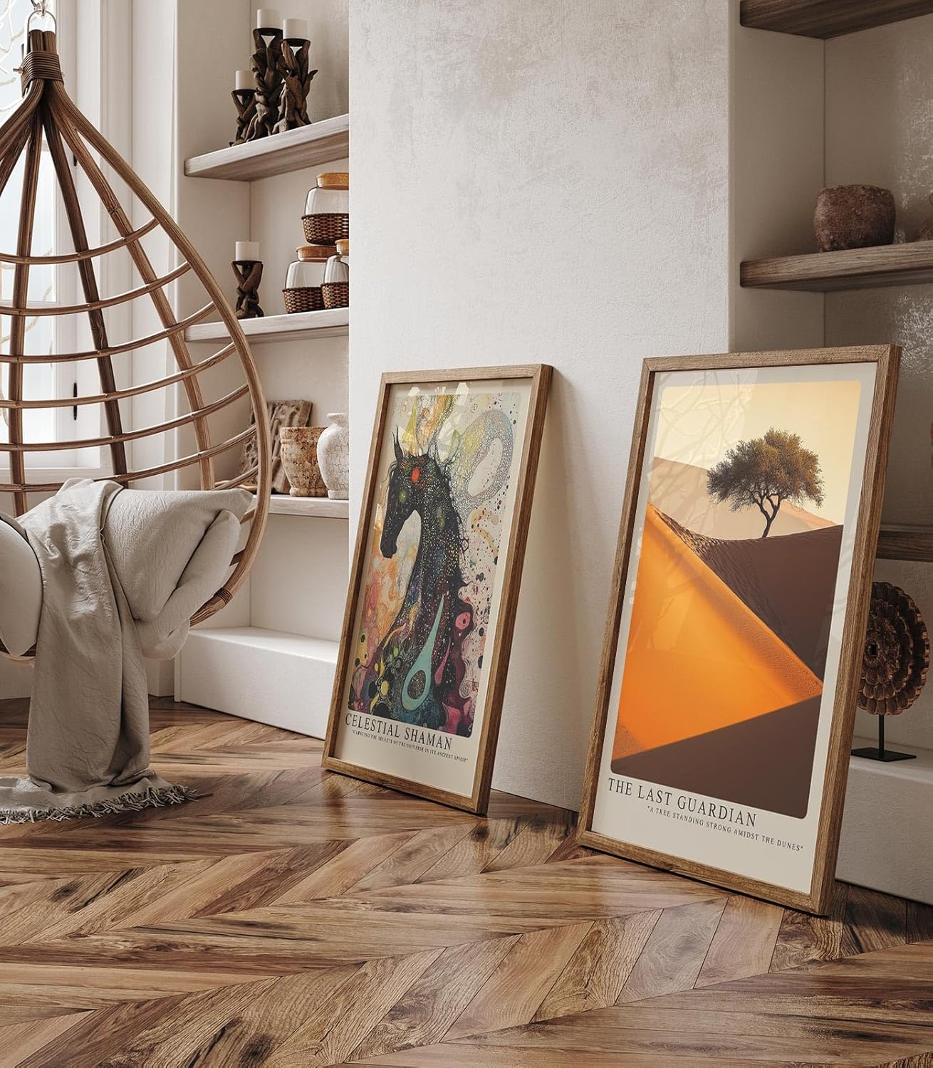 Paul Sinus Leinwandbild 80x120cm – Faszinierende Wüstenlandschaft mit einsamem Baum, leuchtenden Sanddünen und dramatischem Lichtspiel