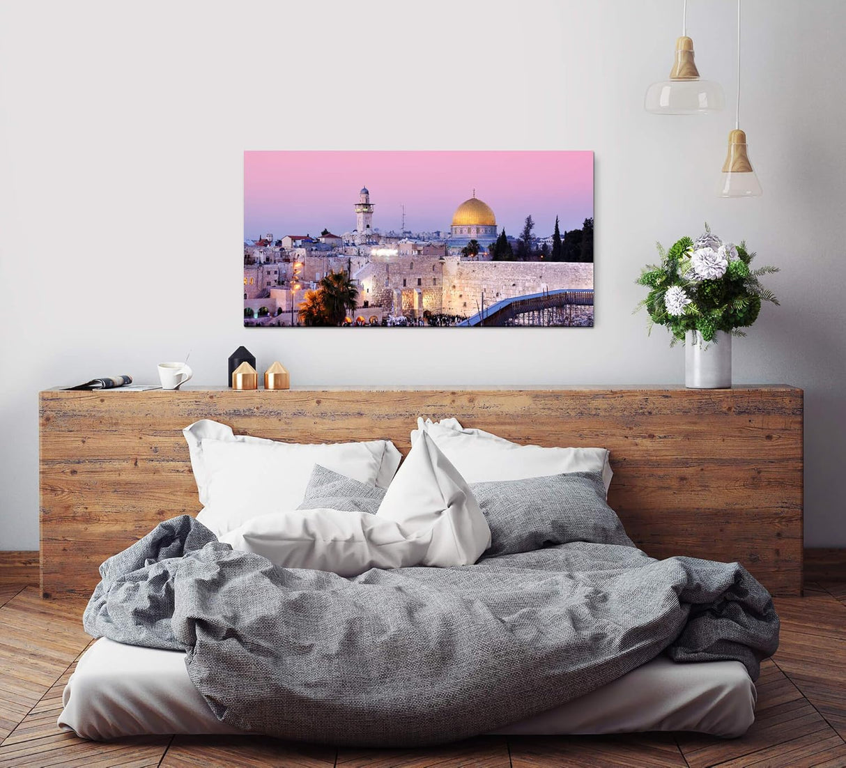 Jerusalem ca. 130x70cm Wandbild inklusive Schattenfugenrahmen schwarz - Panorama Leinwand Bild XXL Format Wandbilder Wohnzimmer Wohnung Deko Kunstdrucke