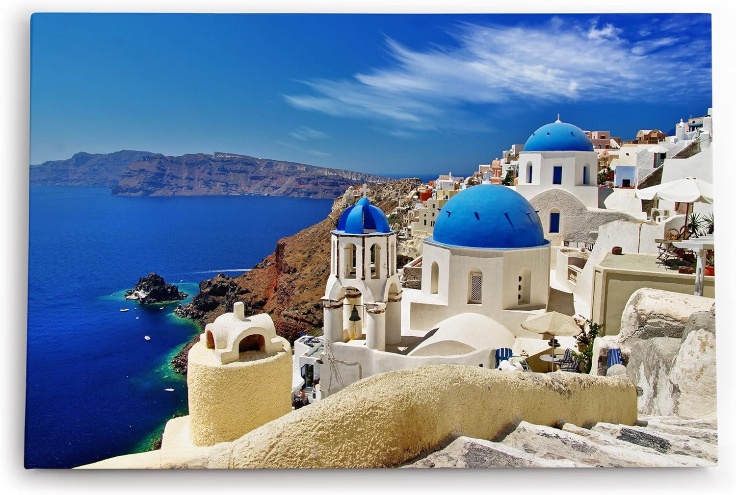 Paul Sinus Wandbild 120x80cm Santorini Mittelmeer Meer Blau weiße Häuser Griechenland