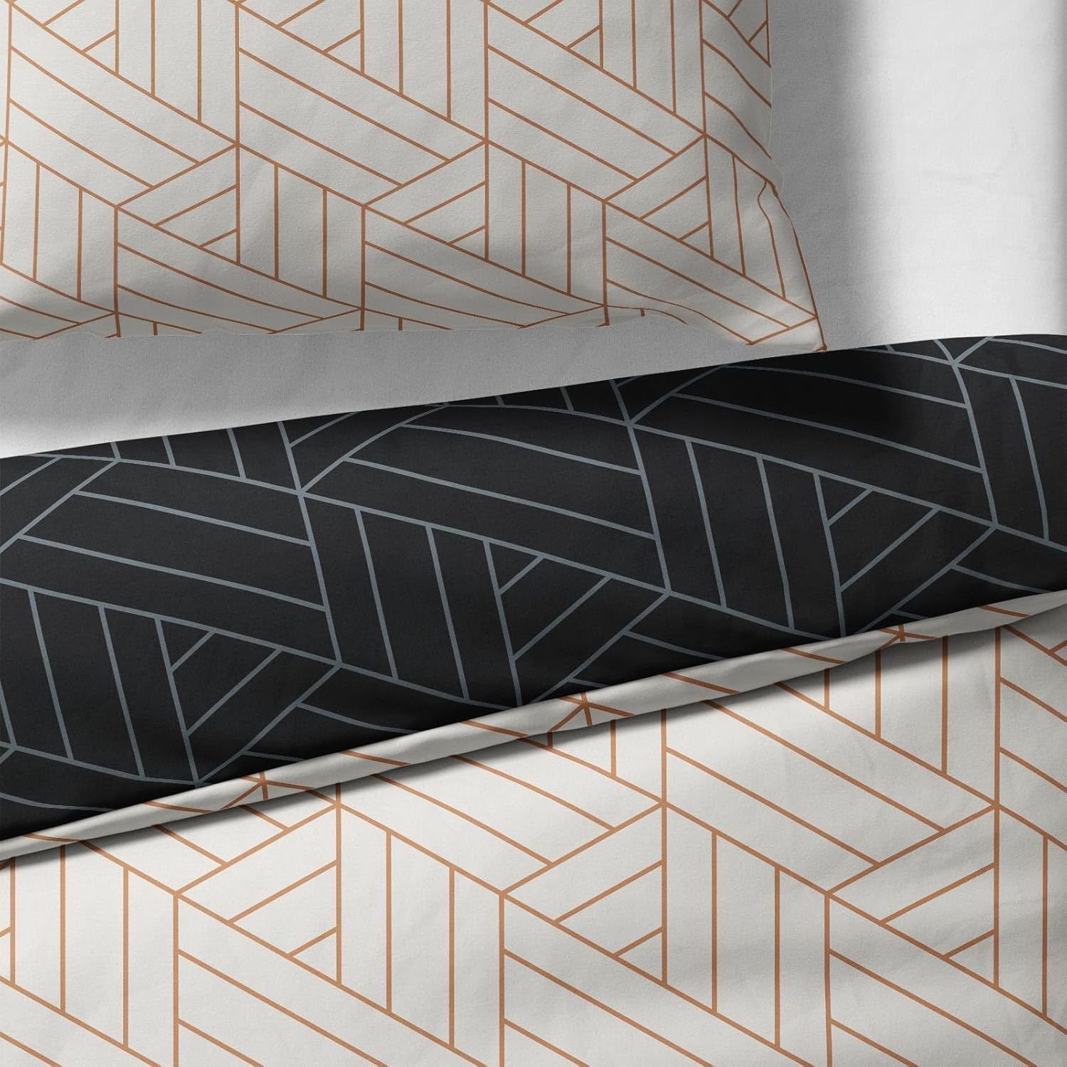 Sinus Art Bettwäsche 135x200 cm + 80x80 cm – Wende-Design in Schwarz und Beige mit modernem Linienmuster – Mikrofaser – elegant & pflegeleicht