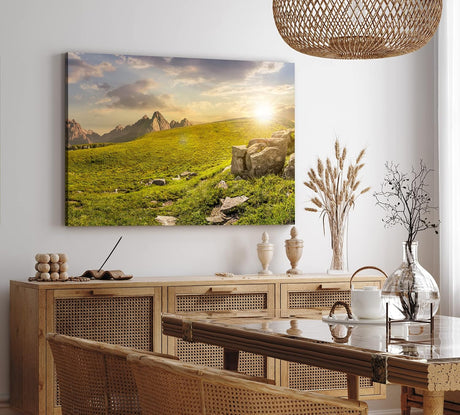Paul Sinus Wandbild 120x80cm Südtirol Dolomiten Berglandschaft Sonnenschein Wiese