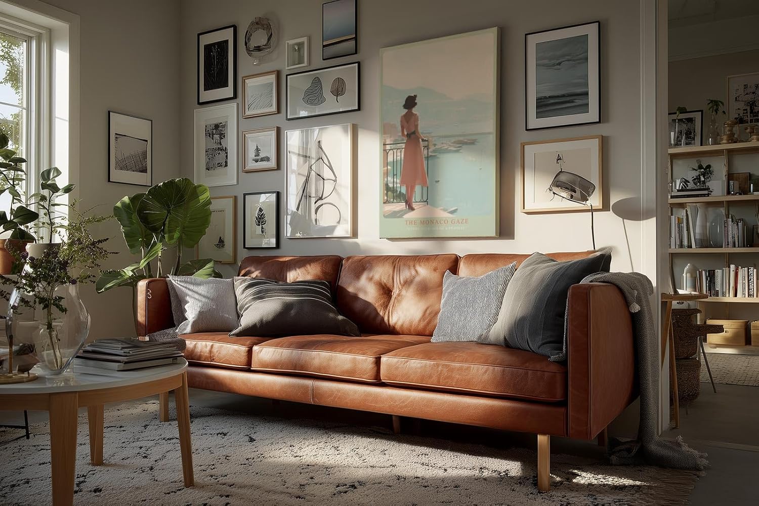 Paul Sinus Wandbild in 40x60cm elegante Frau mit Blick auf Yachthafen von Monaco in pastelligen Farben – stilvolles Retro-Reiseposter für zeitlose Wohnakzente