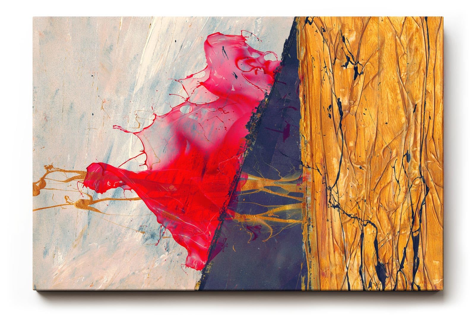 Sinus Art Wandbild 120x80cm Dynamische Farbflächen in Rot, Schwarz und Gold mit fließenden Übergängen