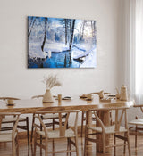 Wandbild 120x80cm Bach im Wald Winter Schnee Winterlandschaft Weiß