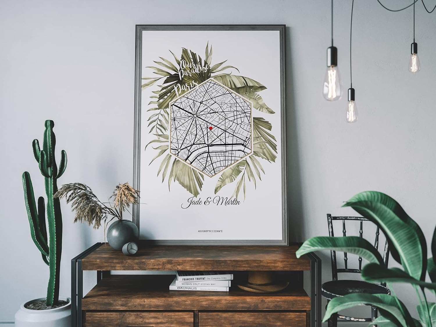 Paul Sinus Gerahmtes Wandbild Map mit deinen GPS Koordinaten und Namen. 30cm x 42cm Rahmen mit Stadtkarte selbstgestaltet. Ganz individuell. (ohne Rahmen)