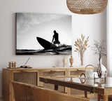 Paul Sinus Wandbild 120x80cm Surfer Surfbrett Schwarz Weis Ozean Wellen Fotokunst