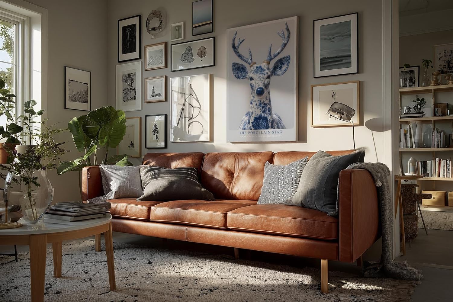 Paul Sinus Wandbild in 40x60cm The Porcelain Stag in edler Blau-Weiß-Optik – kunstvolle Hirschdarstellung mit filigranen Mustern für stilvolle Wohnräume