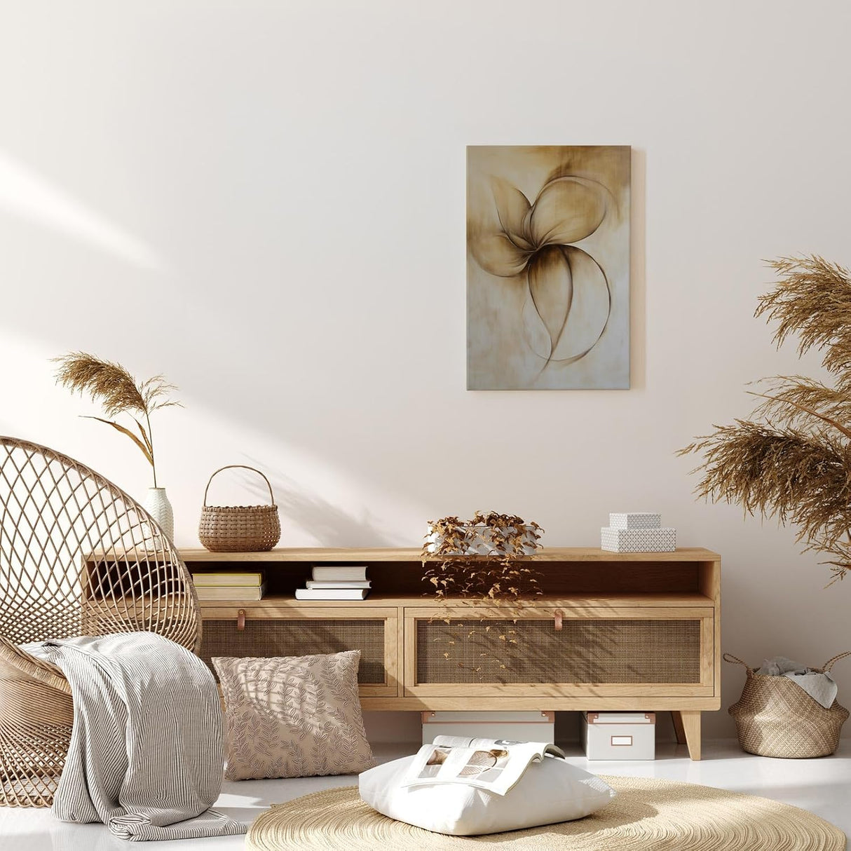 Paul Sinus 60x90cm Wandbild Tanz der Blüten in Beige – Schwungvolle Leichtigkeit mit moderner Blume