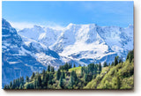 Sinus Art Wandbild 120x80cm Beeindruckendes Panorama mit schneebedeckten Gipfeln und grünen Hängen im Vordergrund