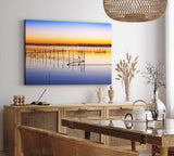 Paul Sinus Wandbild 120x80cm Abendröte Meer Fischernetze Kraniche Horizont Berge