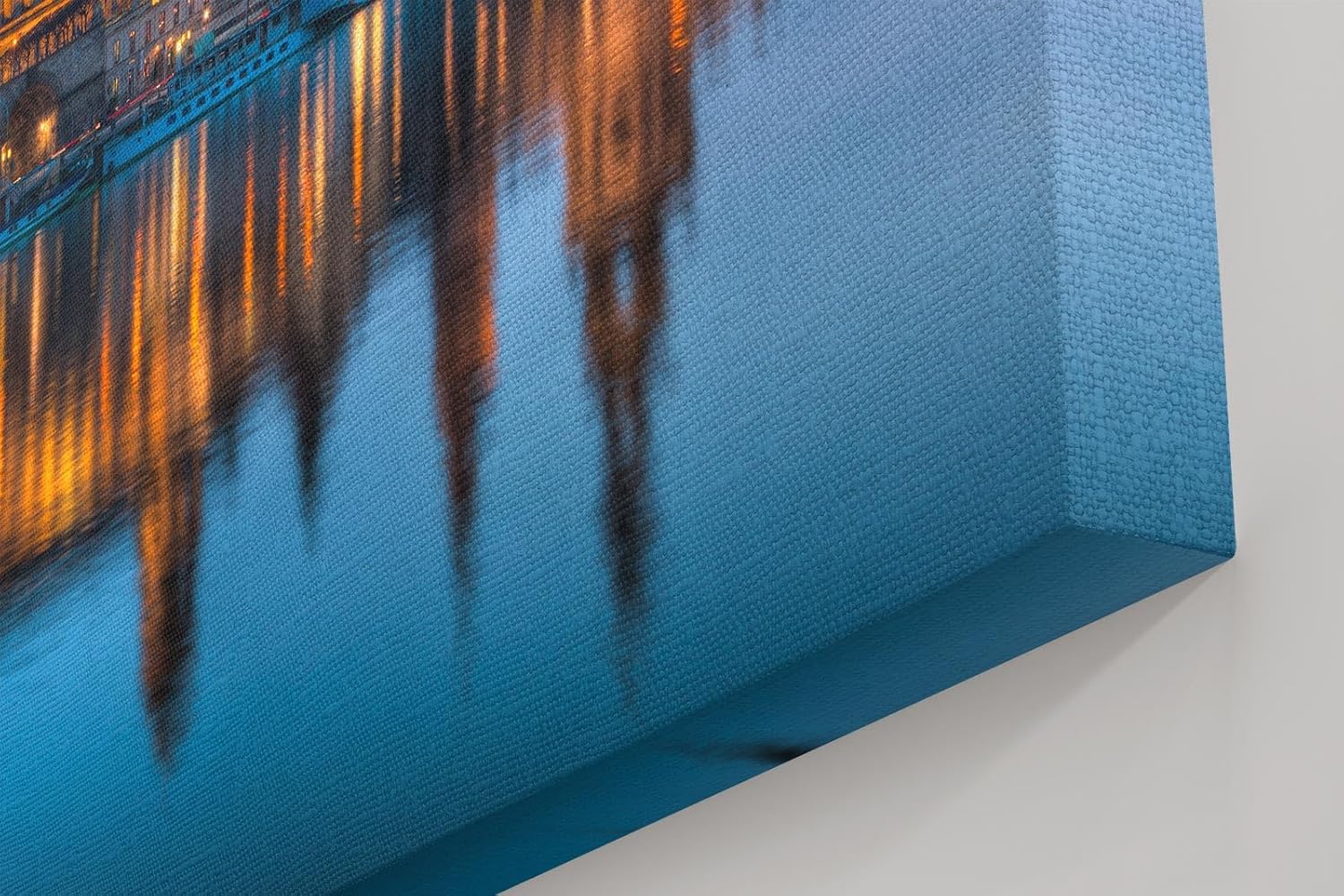Sinus Art Wandbild 120x80cm Beleuchtete Sehenswürdigkeiten der Dresdner Altstadt im Spiegelbild der Elbe zur blauen Stunde