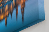Sinus Art Wandbild 120x80cm Beleuchtete Sehenswürdigkeiten der Dresdner Altstadt im Spiegelbild der Elbe zur blauen Stunde