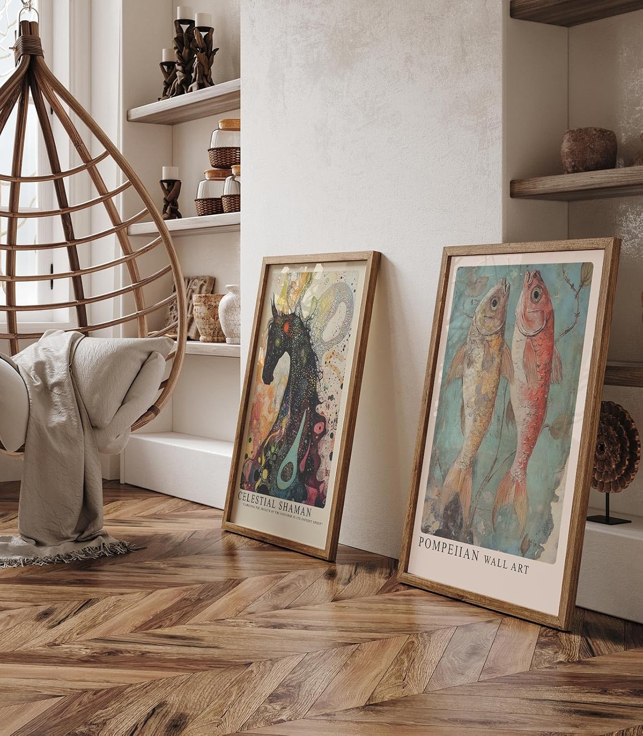 Paul Sinus Leinwandbild 80x120cm Leinwandbild Pompejanische Kunst – Antike Fischdarstellung, mediterraner Charme, historische Ästhetik, Vintage-Fresko