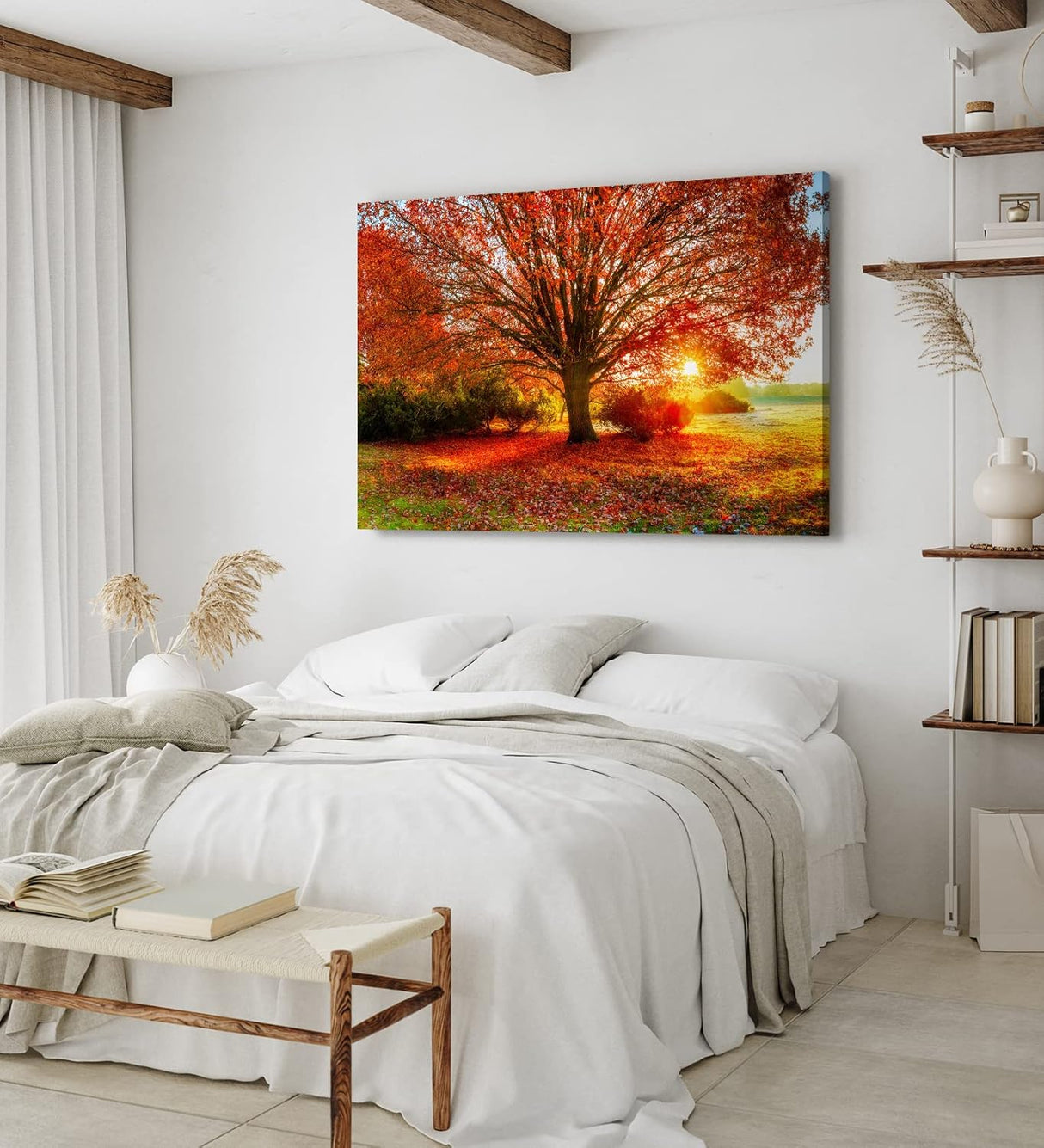Paul Sinus Wandbild 120x80cm Großer Baum Feld Sonnenuntergang Herbst Laub