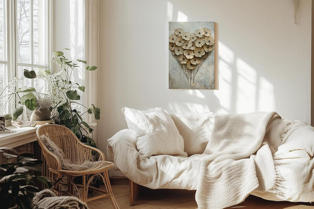Paul Sinus 60x90cm Wandbild Blumenherz in Beige – Ausdrucksvolle Blütenkomposition mit emotionaler Blume