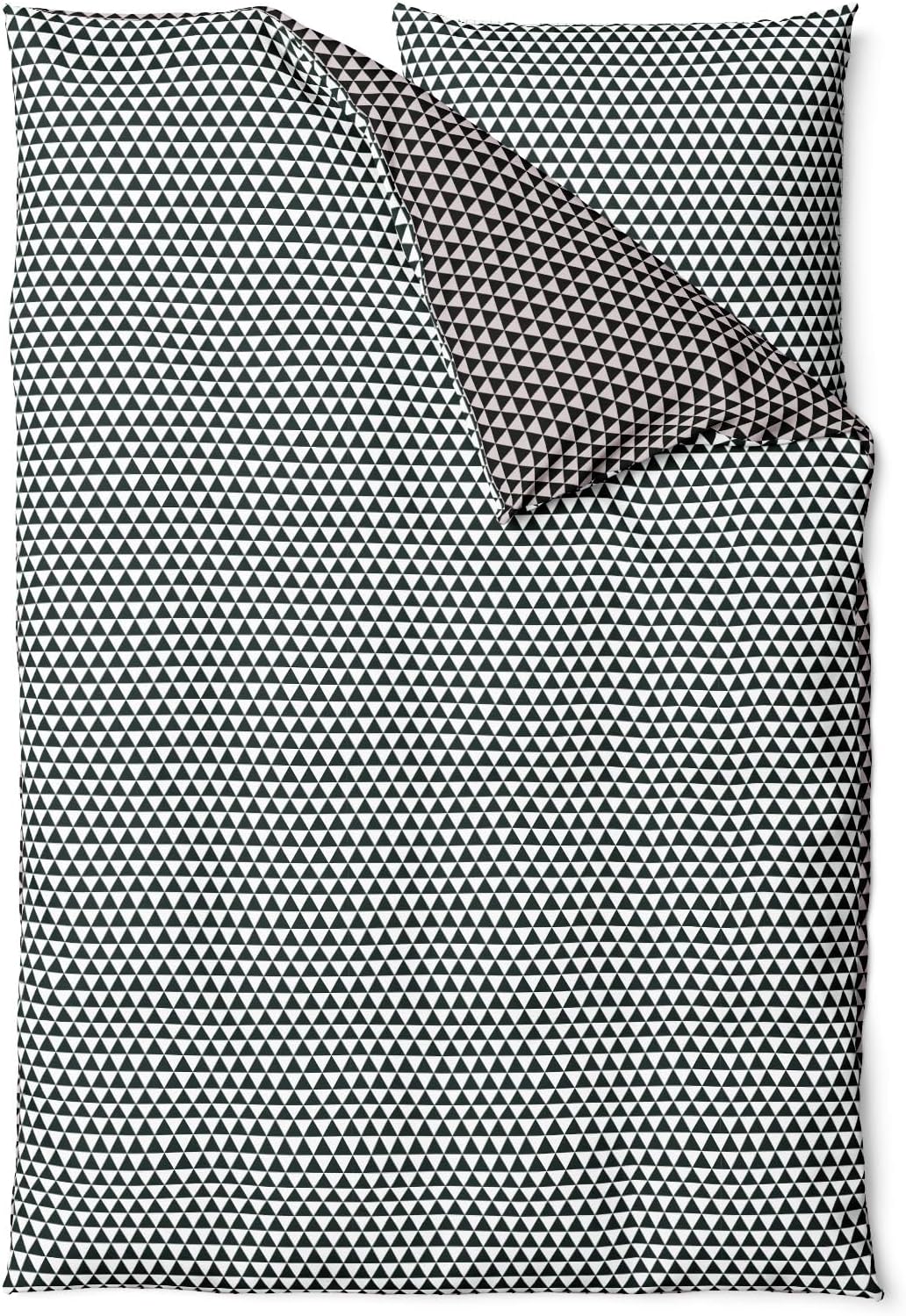 Sinus Art Mikrofaser Bettwäsche 135x200 cm + 80x80 cm – Wendedesign in Schwarz & Grau mit grafischem Dreieckmuster, pflegeleicht & atmungsaktiv