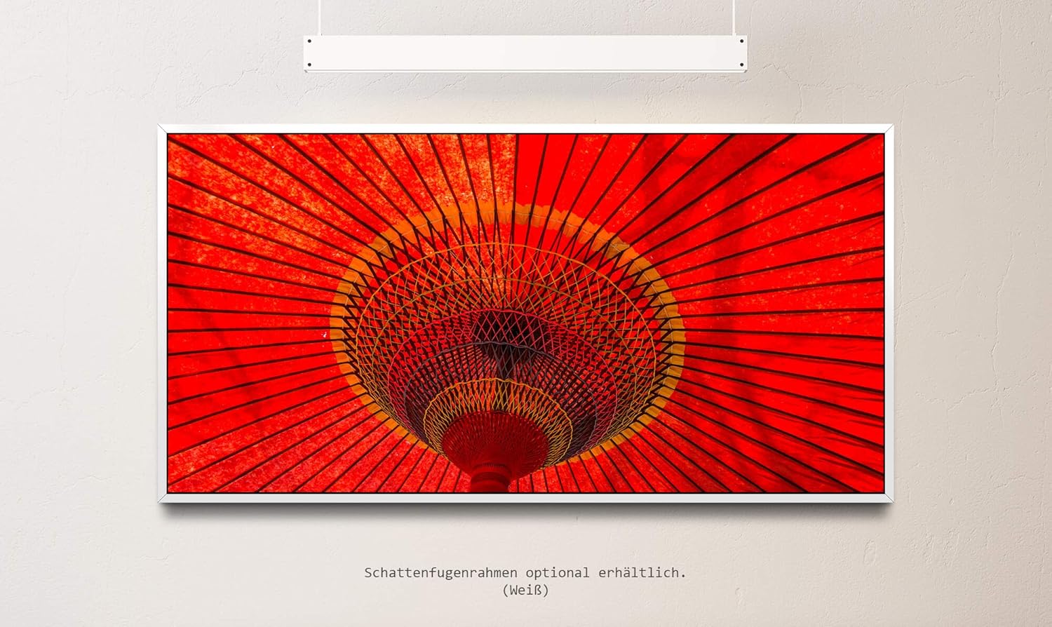 Japanischer Regenschirm ca. 130x70cm Wandbild inklusive Schattenfugenrahmen weiss - Panorama Leinwand Bild XXL Format Wandbilder Wohnzimmer Wohnung Deko Kunstdrucke