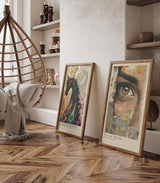 Paul Sinus Leinwandbild 60x90cm realistisches Auge mit abstrakter Collage aus Vintage-Zeitungselementen – kunstvolles Leinwandbild