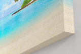 Sinus Art Wandbild 120x80cm Tropische Insel mit Palmen und weißem Sandstrand für entspannende Raumwirkung