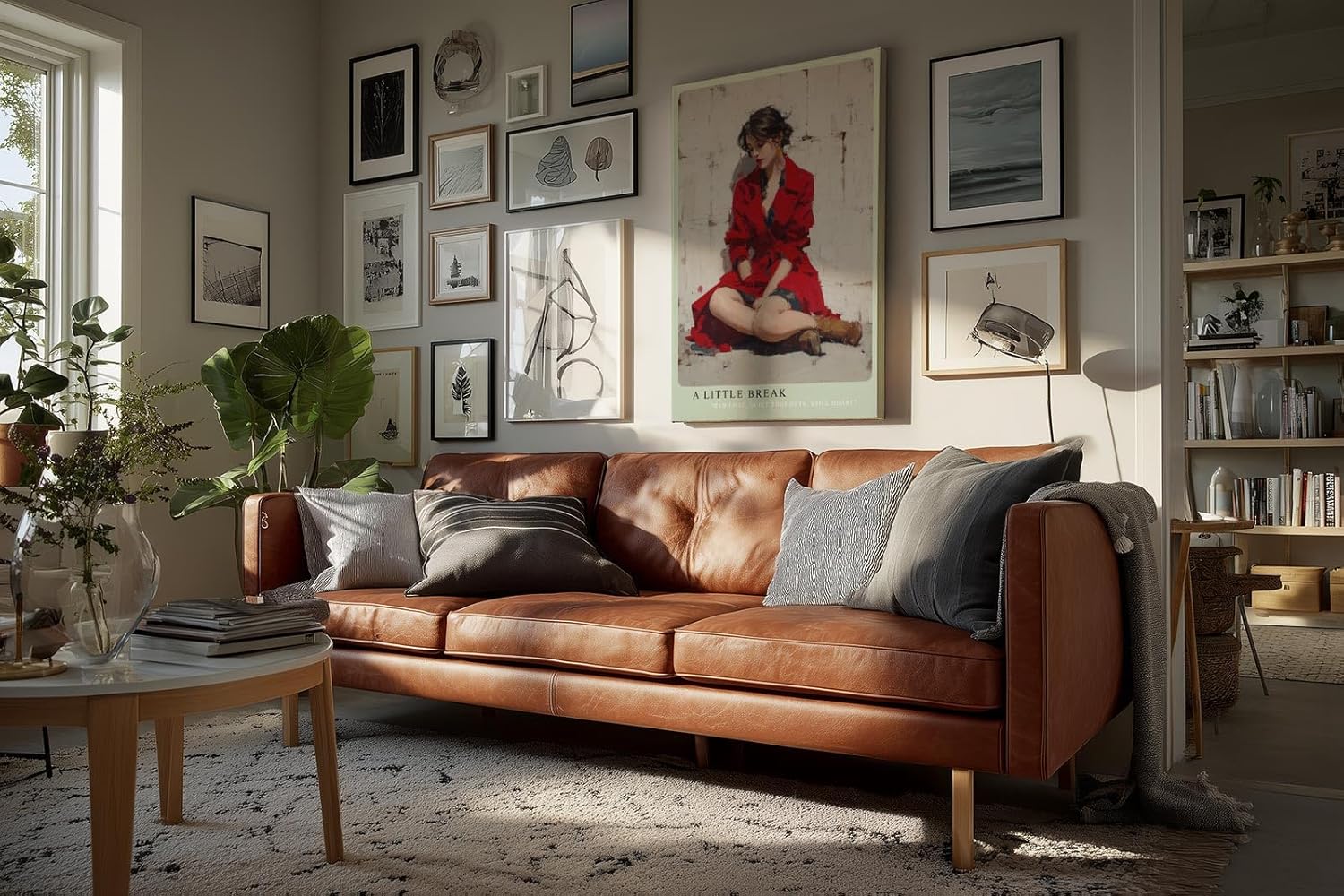Paul Sinus Wandbild in 40x60cm A Little Break stilvolle Frau im roten Mantel sitzend in moderner Bilder-Optik für elegante Wohnakzente