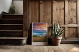 Paul Sinus Kunstdruck 40x60cm Carpathian Sunset Sonnenuntergang Berge Wiese Nebel Naturfarben Panorama