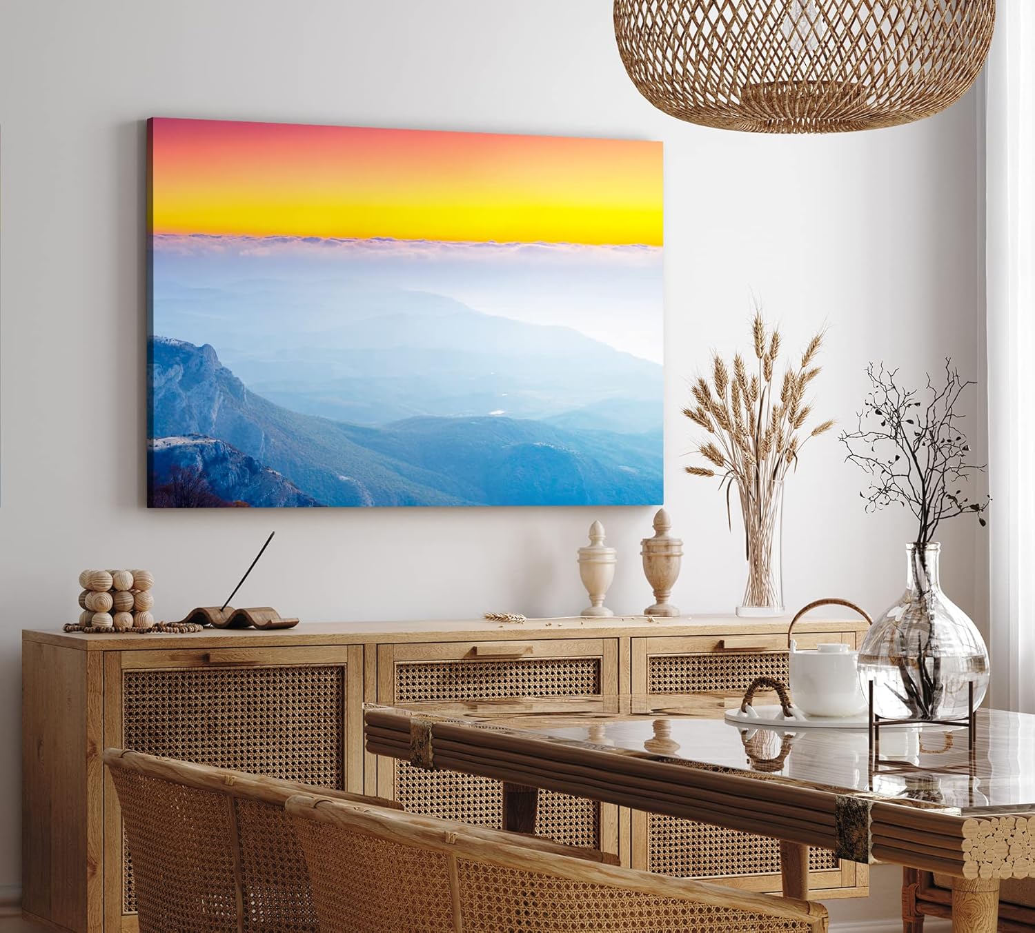 Paul Sinus Wandbild 120x80cm Berge Wolken Himmel Abendröte Blau Kunstvoll