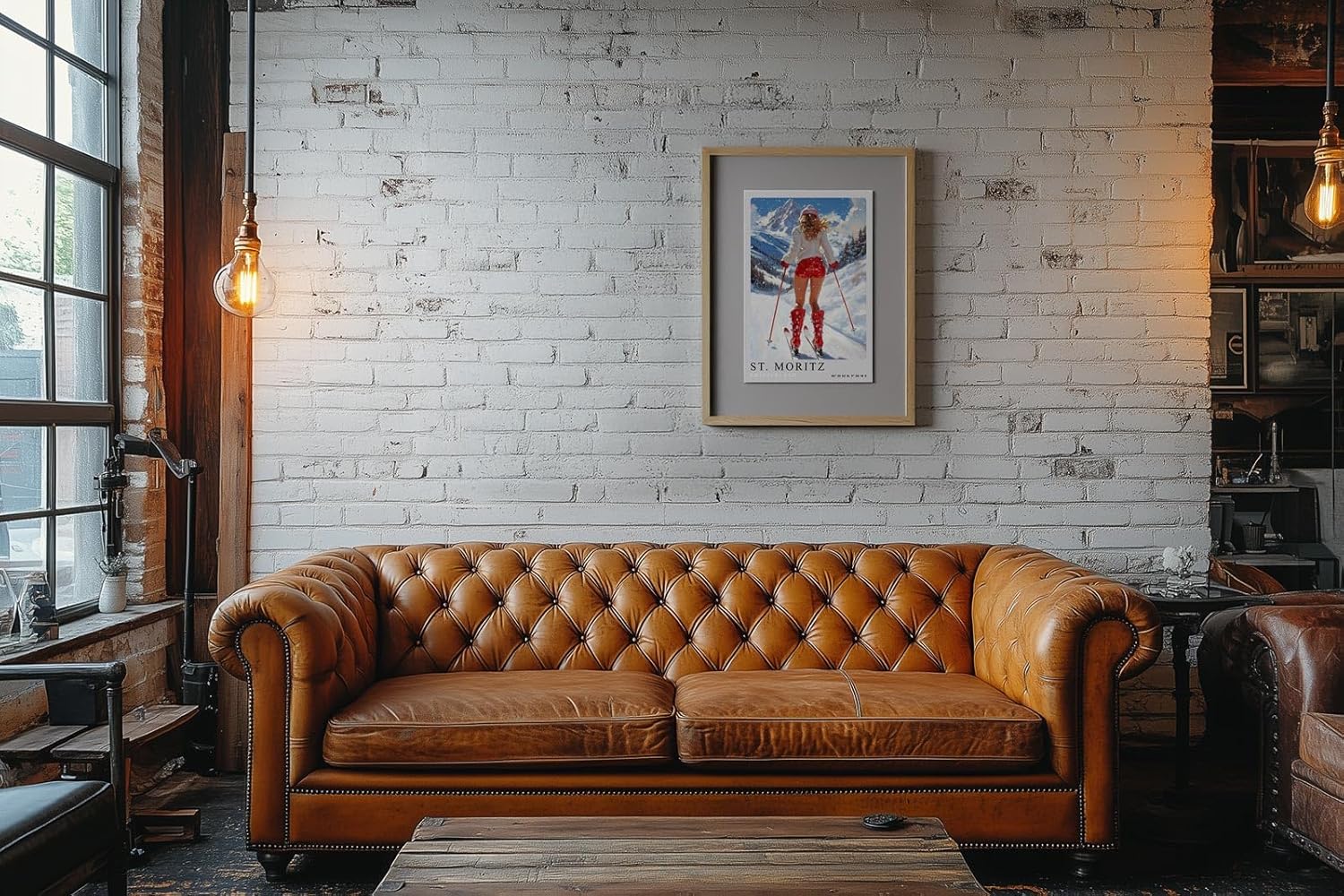 Paul Sinus Leinwandbild 60x90cm Leinwandbild St. Moritz Skifahren Winterzauber Alpen stilvolle Eleganz sportliche Ästhetik luxuriöser Lifestyle Retro