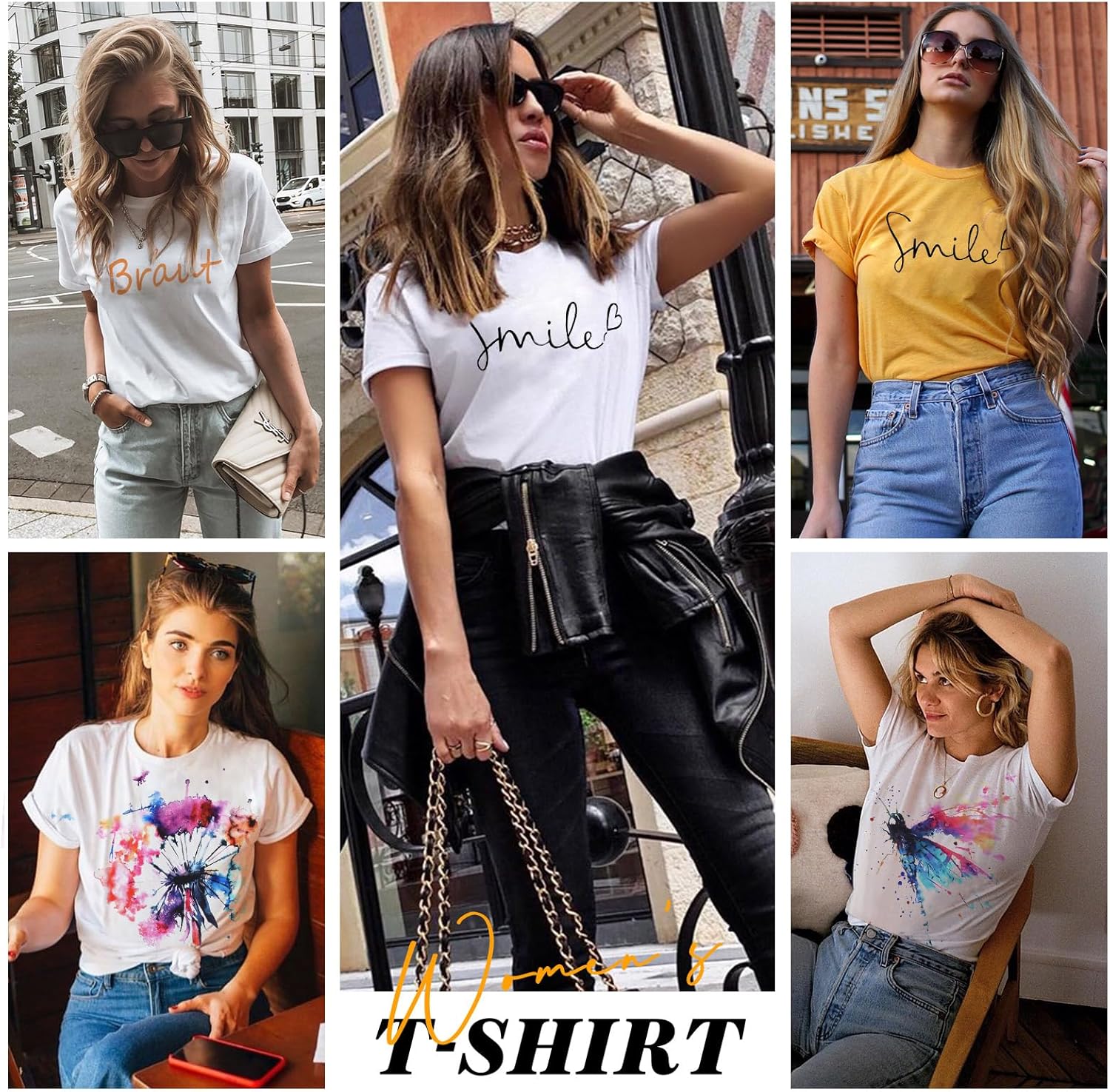 Tuopuda T-Shirt Damen Sommer Oberteile Rundhals Kurzärmeliges Print Bluse Basic Shirt Bequem Baumwolle Tunika Tee Tops Schlank Hemd für Frühling Sommer Herbst