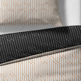 Sinus Art Mikrofaser Bettwäsche 135x200 cm + 80x80 cm – Elegantes Wendedesign in Schwarz & Sand mit grafischem Muster, atmungsaktiv & pflegeleicht