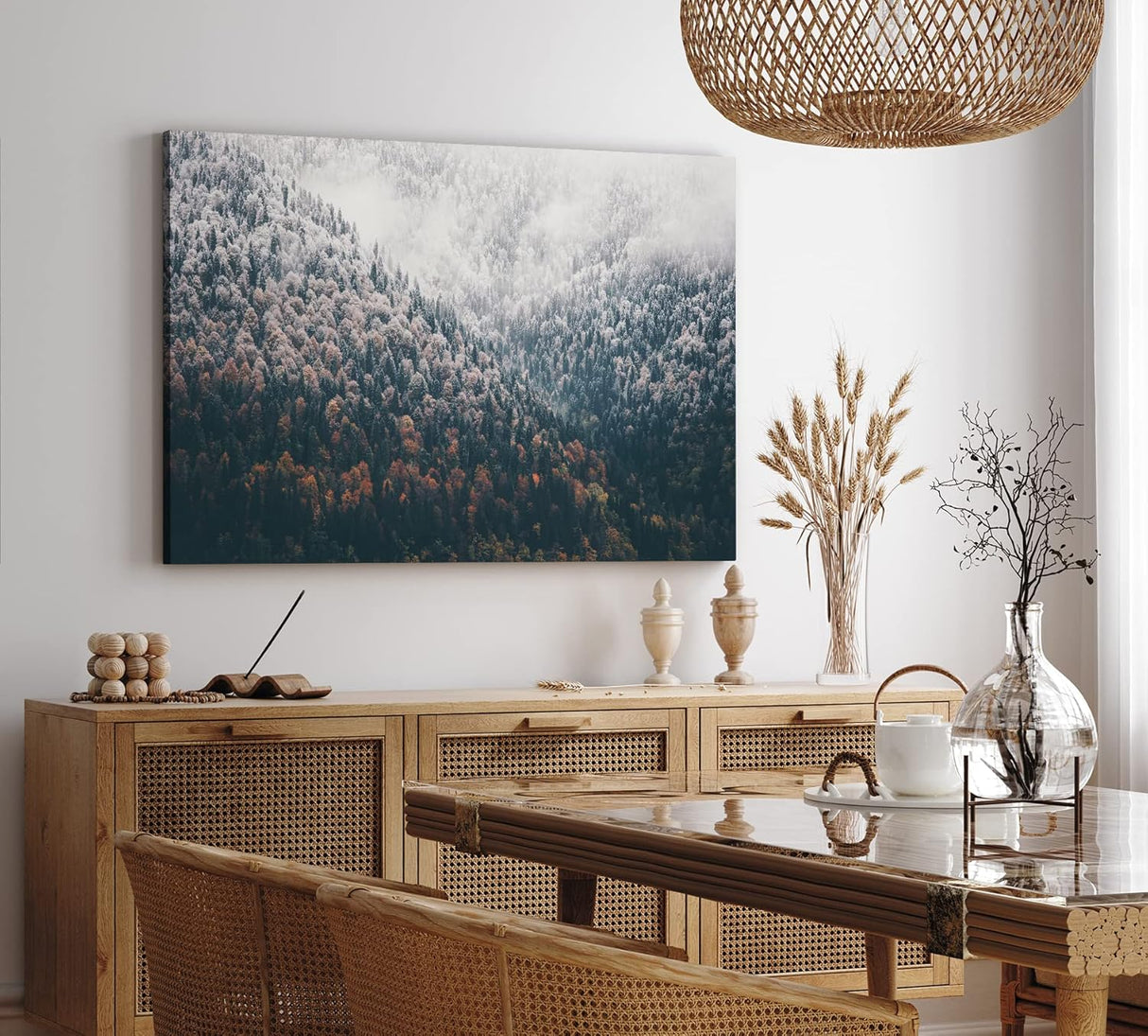 Paul Sinus Wandbild 120x80cm Tannenwald Wald Berg Natur Bäume Nebel Kunstvoll