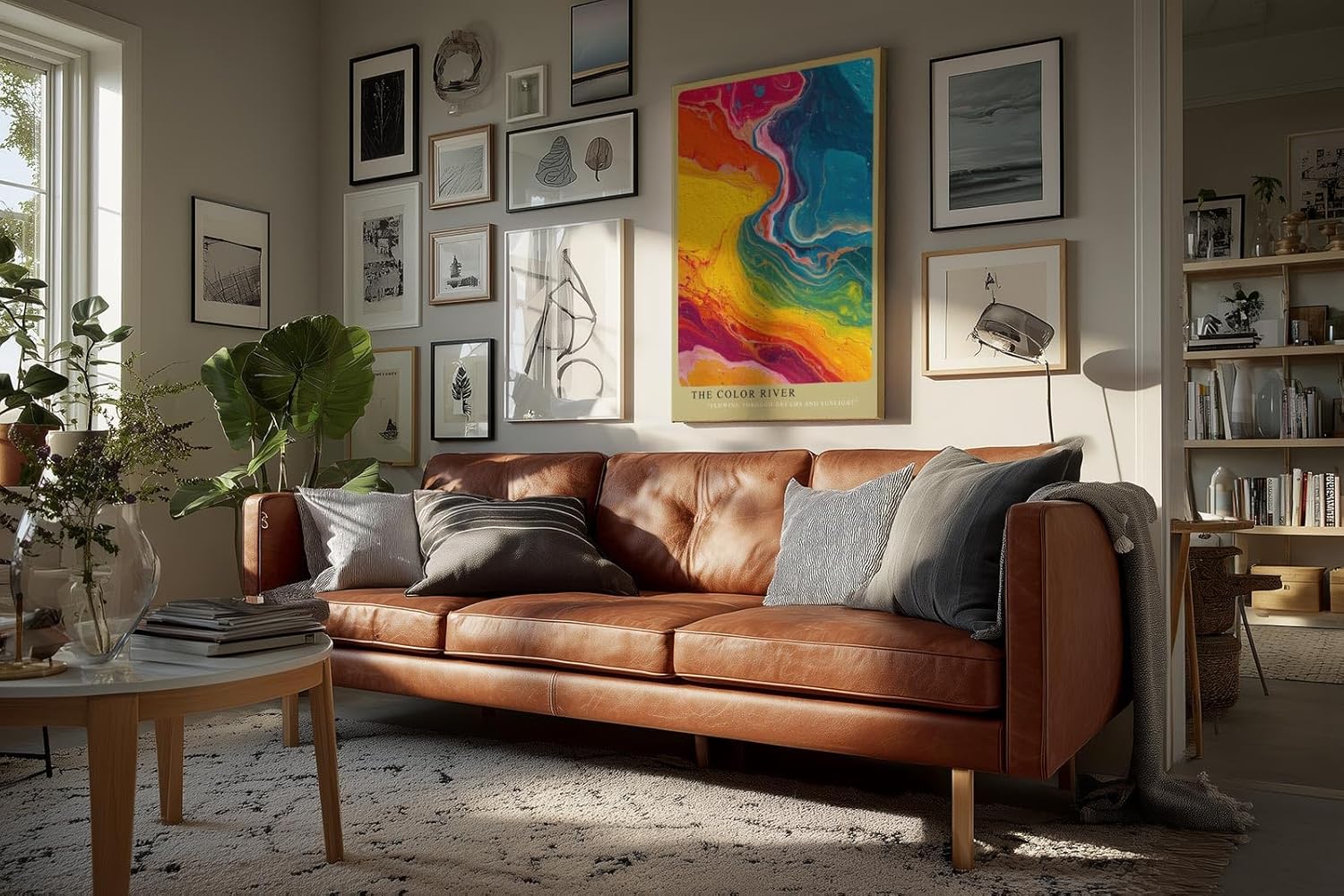 Paul Sinus Wandbild in 40x60cm The Color River – Abstrakte Flussform in leuchtenden Gelb-, Blau-, Rotund Grüntönen