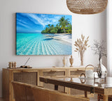 Wandbild 120x80cm Karibik Insel Südseeparadies Palmen Strand Meer Türkis