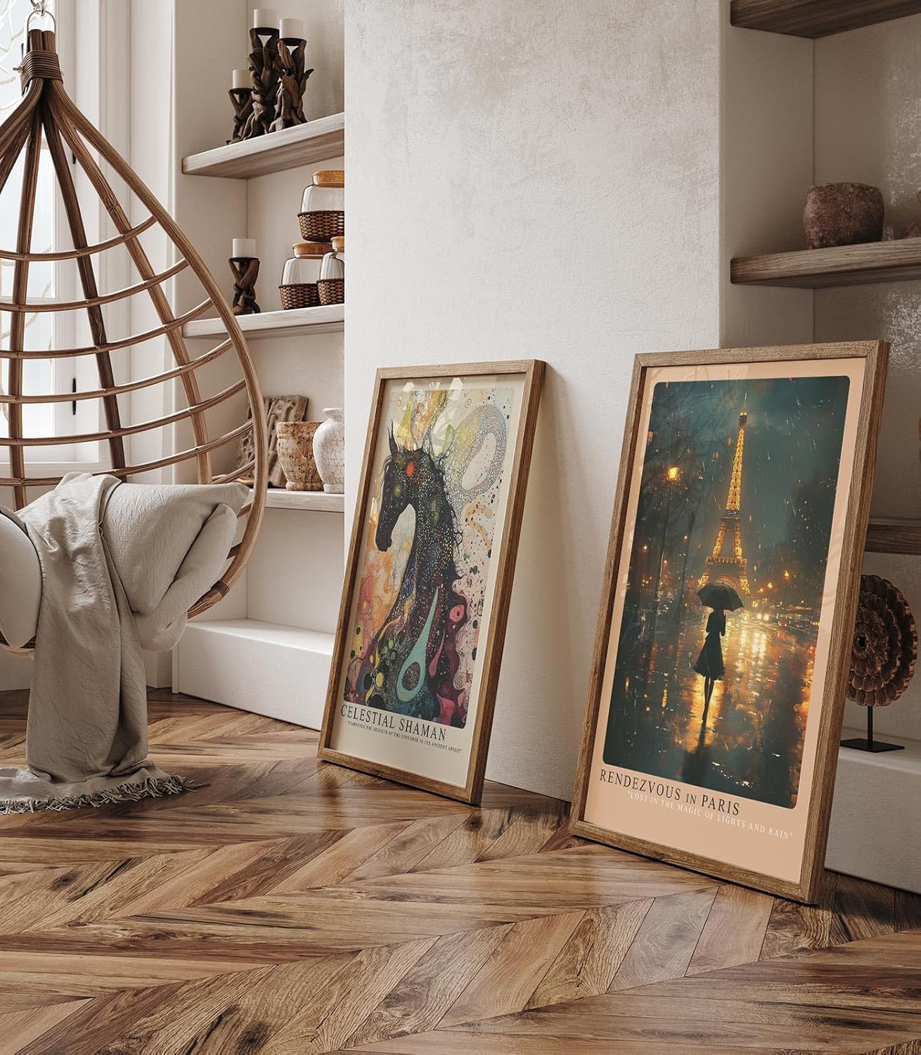 Paul Sinus Leinwandbild 60x90cm Rendezvous in Paris – Romantische Nachtaufnahme mit Eiffelturm, Regen und geheimnisvoller Frau unter einem Schirm