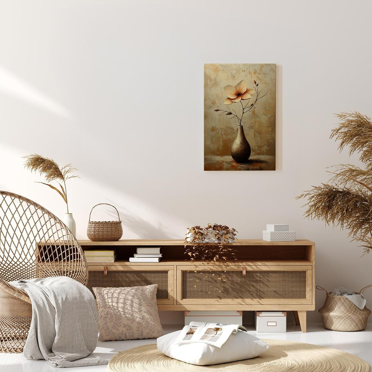 Paul Sinus 60x90cm Wandbild Goldene Harmonie – Elegante Einzelblume in Braun und Beige als stilvolle Wanddeko mit Fokuskeyword