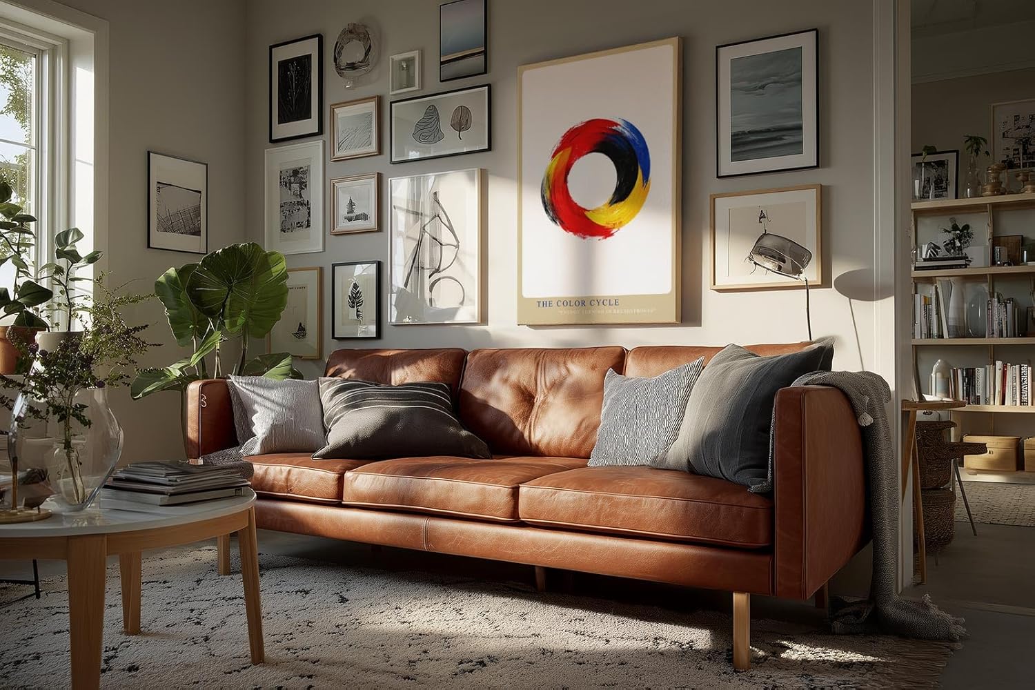 Paul Sinus Wandbild in 40x60cm The Color Cycle – Kreisförmige abstrakte Farbkomposition in Rot, Gelb, Blau und Schwarz