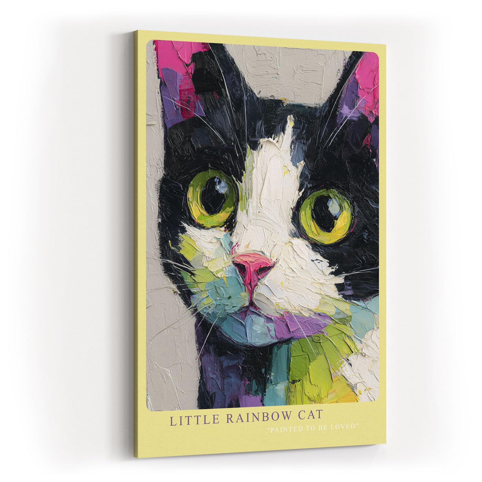 Paul Sinus Wandbild in 40x60cm Little Rainbow Cat – farbenfrohes Katzenportrait in moderner Bilder für lebendige Wohnraumgestaltung