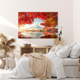Paul Sinus Wandbild 120x80cm Japan Fuji Berg Baumkrone Herbstblätter Fischerboot