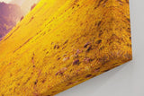 Sinus Art Wandbild 120x80cm Sonnenuntergang taucht Bergwiese in goldenes Licht mit dramatischem Himmel