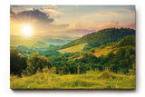 Sinus Art Wandbild 120x80cm Sanfte Hügellandschaft mit kräftigem Sonnenaufgang in natürlicher Weite